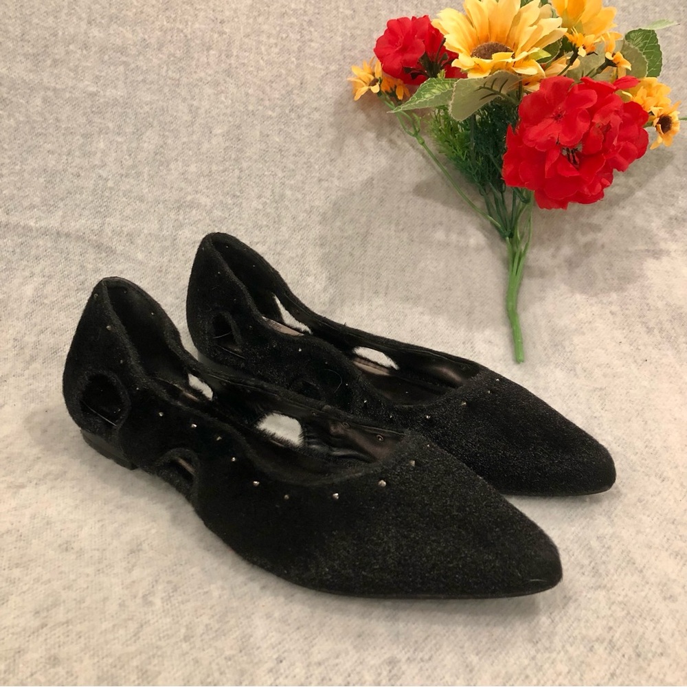 Marc Brand - Furry Black Flats with Cutouts and Silver Studs